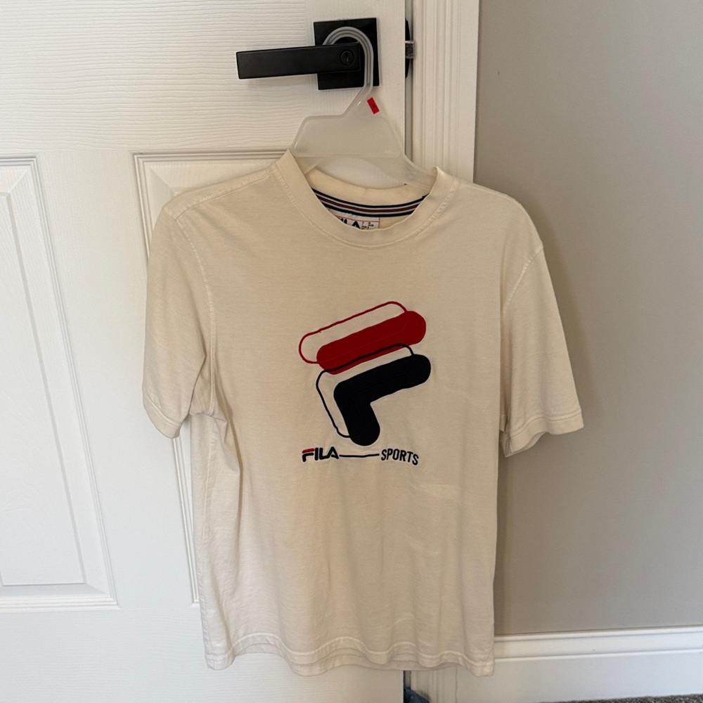 Fila Cream Tee with Red and Black Logo
